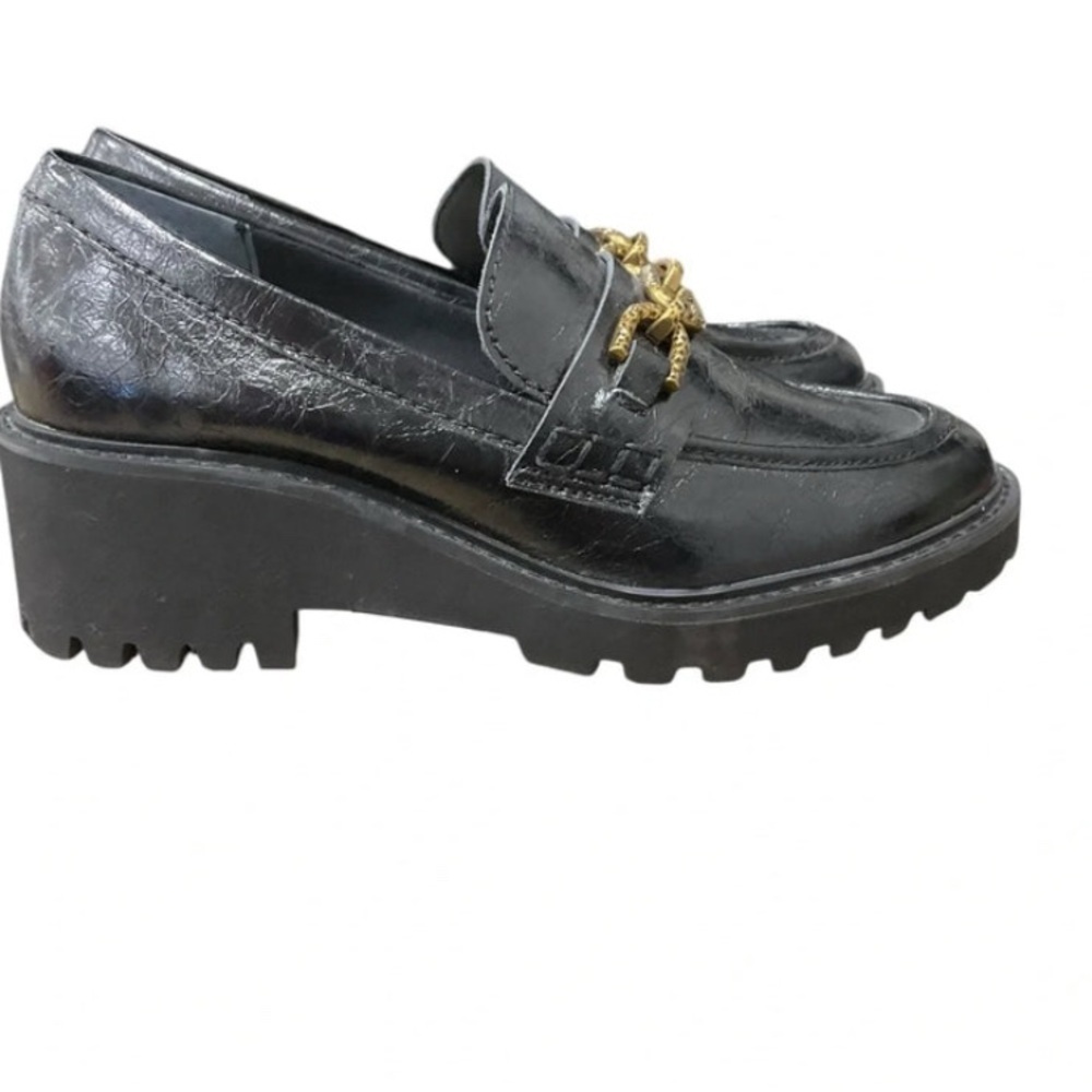 Dolce Vita Black Loafers Gold Chain - Picture 5 of 8